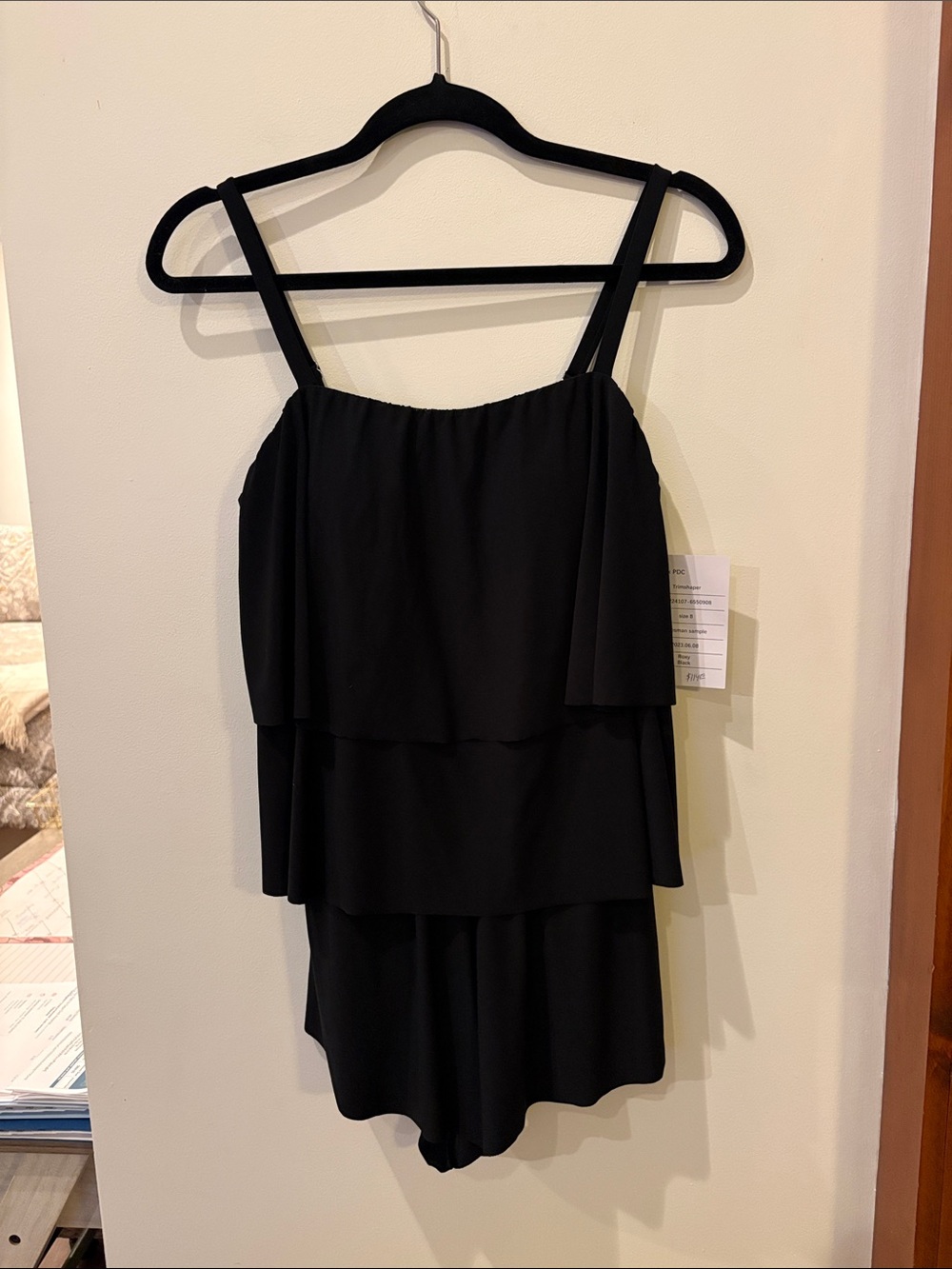 Trimshaper Black ROXY Tiered Ruffle Romper Swim Dress,Size 8,NWT